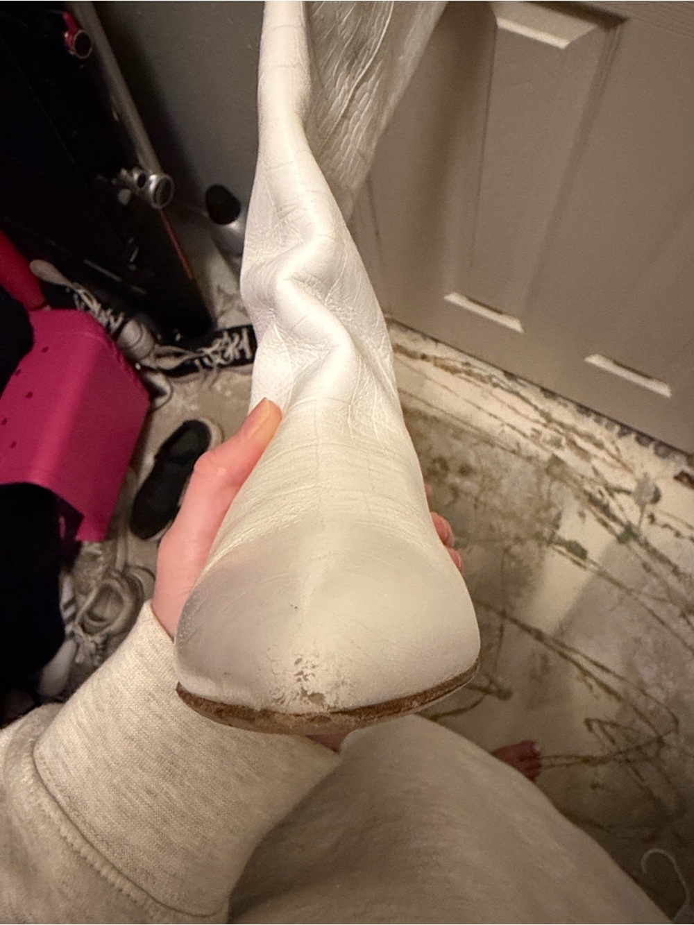 Paris Texas White Croc-Effect Over-the-Knee Block Heel Boots - Picture 7 of 10